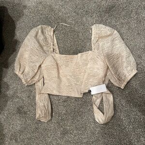 Astr Textured Cream Puff Sleeve Blouse